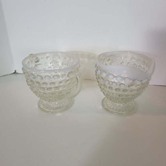 Vintage Fenton Opalescent Footed Glass French Cream & Sugar Set - Picture 1 of 5